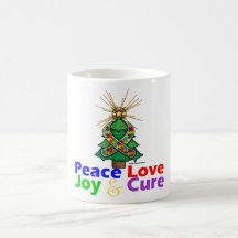 Puzzle Ribbon Christmas Peace Love, Joy & Cure Coffee Mug