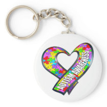 Puzzle Ribbon Heart Keychains