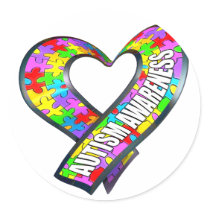 Puzzle Ribbon Heart Stickers