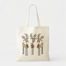 Puzzle Ribbon Reindeer Canvas Bags