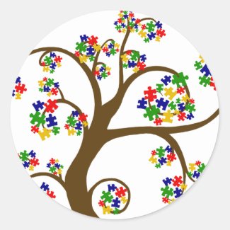 Autism Awareness Puzzled Tree of Life Round Stickers