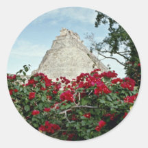 Pyramid Of The Magician With Bougainvillea Round Stickers