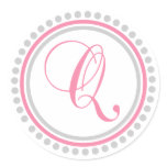 Q Monogram (Pink / Silver Dot Circle) Round Sticker