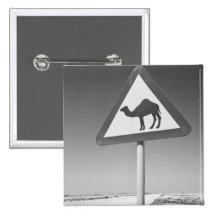 Qatar, Al Zubarah. Camel Crossing Sign-Road to Buttons