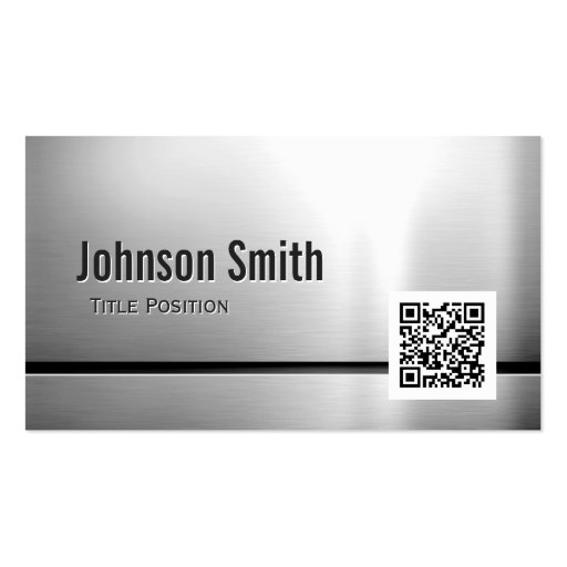 QR Code and Stainless Steel - Brushed Metal Look Business Cards (front side)