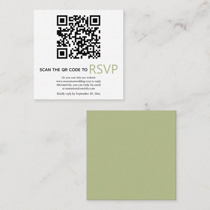 QR Code Online RSVP Modern Sage Green Wedding Encl Enclosure Card Zazzle