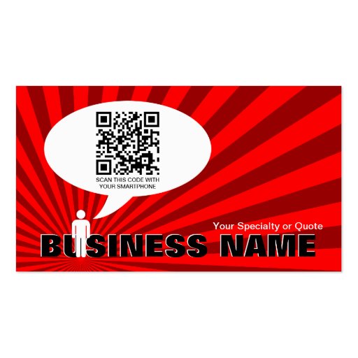 qr code speech bubble (red rays) business cards (front side)