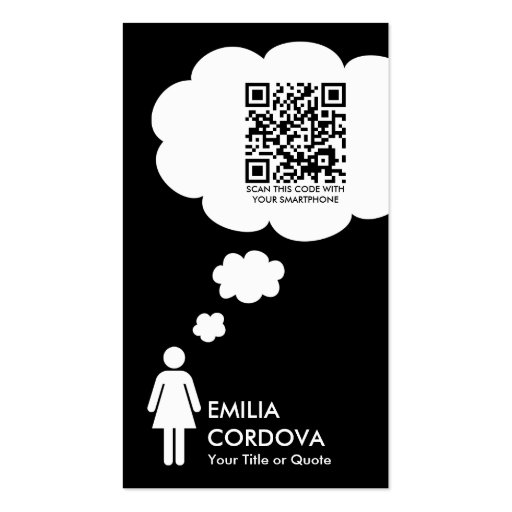 qr code thought bubble (female stick figure) business card