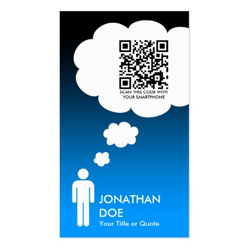qr code thought bubble (male stick figure) business card (front side)