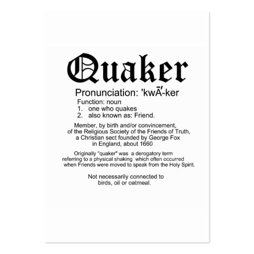 Quaker definition welcome card business card template (front side)