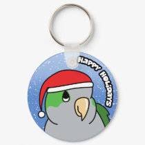 Quaker Parakeet Happy Holidays Keychain