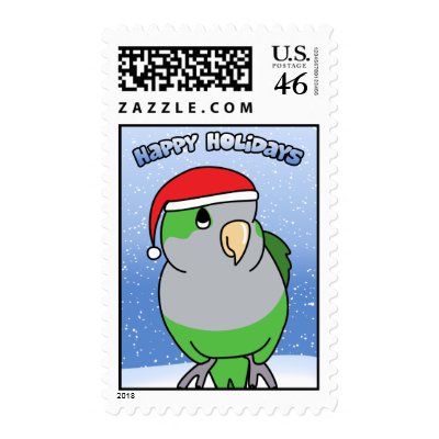 Quaker Parakeet Happy Holidays Postage Stamps by MenagerieMayhem