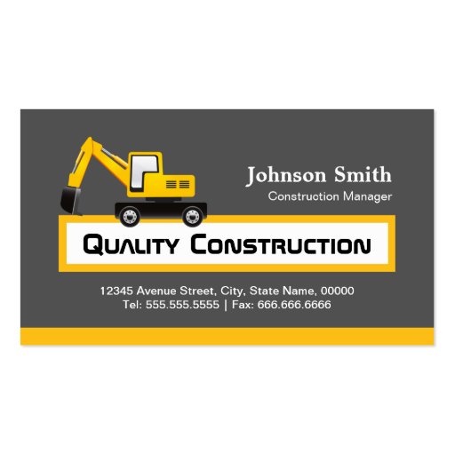 Quality Construction Company - Elegant Yellow Business Cards (front side)