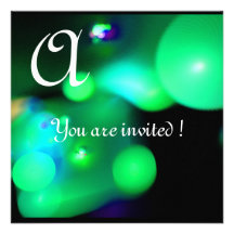 QUANTUM BUBBLE MONOGRAM green black Invitation