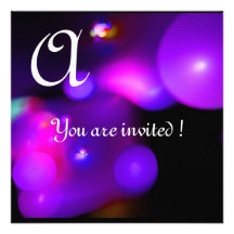 QUANTUM BUBBLE MONOGRAM PURPLE black pink Custom Invitation