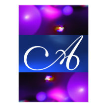 QUANTUM BUBBLE MONOGRAM  purple blue Custom Announcements