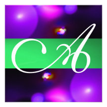 QUANTUM BUBBLE MONOGRAM  purple green Personalized Announcement