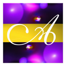 QUANTUM BUBBLE MONOGRAM  purple yellow Invitations