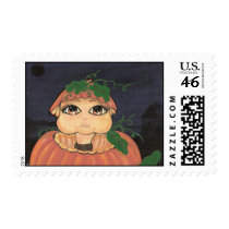 Quantum Kid in a Halloween Pumpkin postage