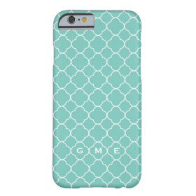 Quatrefoil clover pattern blue teal 3 monogram barely there iPhone 6 case