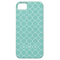 Quatrefoil clover pattern blue teal 3 monogram iPhone 5 cases