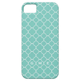 Quatrefoil clover pattern blue teal 3 monogram iPhone 5 cases
