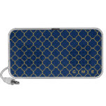 Quatrefoil clover pattern navy yellow 3 monogram mini speakers