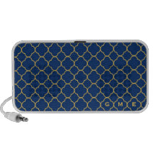 Quatrefoil clover pattern navy yellow 3 monogram mini speakers