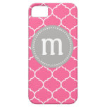 Quatrefoil Custom Monogram in Pink and Gray iPhone 5 Cases