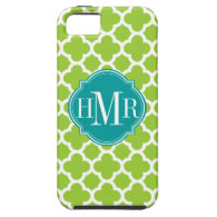 Quatrefoil Green and White Pattern Monogram iPhone 5 Covers