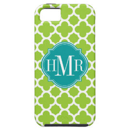 Quatrefoil Green and White Pattern Monogram iPhone 5 Covers