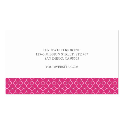 Quatrefoil hot pink clover modern pattern business cards (back side)