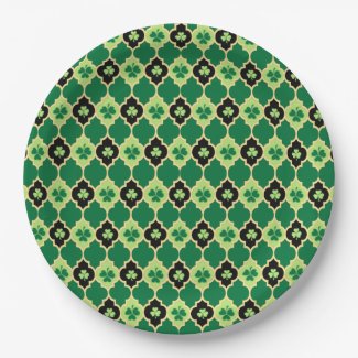 Quatrefoil Irish Shamrocks 9 Inch Paper Plate