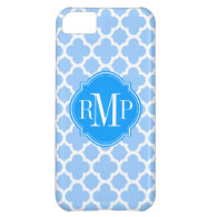 Quatrefoil Light Blue and White Pattern Monogram Cover For iPhone 5C