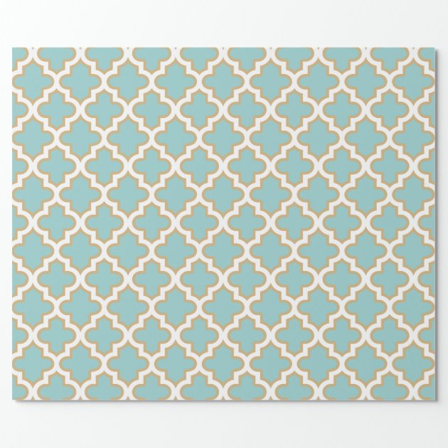 Quatrefoil Moroccan Elegant Gold Teal Blue Pattern Wrapping Paper