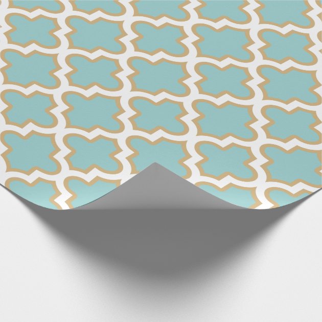 Quatrefoil Moroccan Elegant Gold Teal Blue Pattern Wrapping Paper 4/4