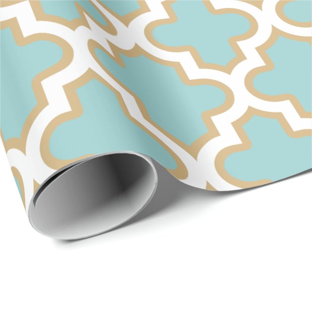 Quatrefoil Moroccan Elegant Gold Teal Blue Pattern Wrapping Paper 3/4