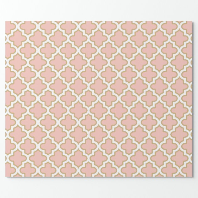 Quatrefoil Moroccan Pink Coral Classy Pattern Wrapping Paper 2/4