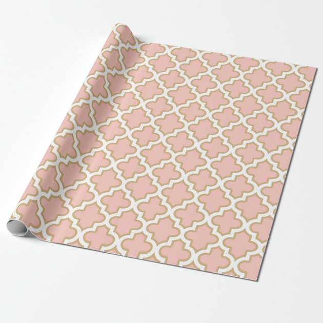 Quatrefoil Moroccan Pink Coral Classy Pattern Wrapping Paper 1/4