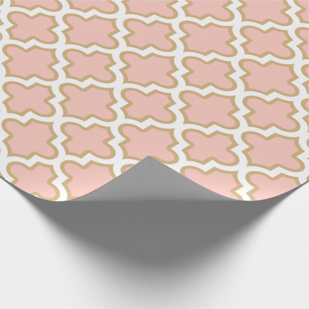 Quatrefoil Moroccan Pink Coral Classy Pattern Wrapping Paper 4/4