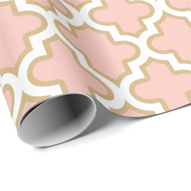 Quatrefoil Moroccan Pink Coral Classy Pattern Wrapping Paper 3/4
