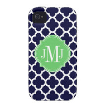 Quatrefoil Navy Blue and White Pattern Monogram Vibe iPhone 4 Cover