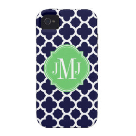 Quatrefoil Navy Blue and White Pattern Monogram Vibe iPhone 4 Cover