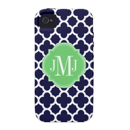 Quatrefoil Navy Blue and White Pattern Monogram Vibe iPhone 4 Cover