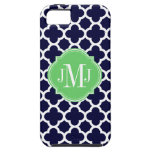 Quatrefoil Navy Blue and White Pattern Monogram iPhone 5 Cases