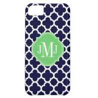 Quatrefoil Navy Blue and White Pattern Monogram Case For iPhone 5C