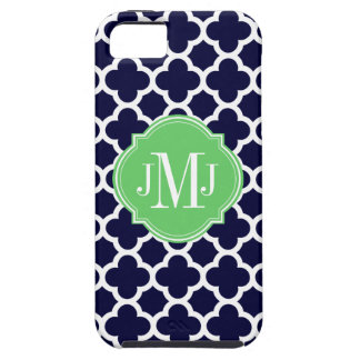 Quatrefoil Navy Blue and White Pattern Monogram iPhone 5 Cover