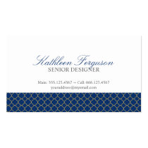 Quatrefoil navy blue yellow clover modern pattern business cards