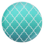 Quatrefoil Ombre Geometric | aqua pool Dinner Plate at Zazzle