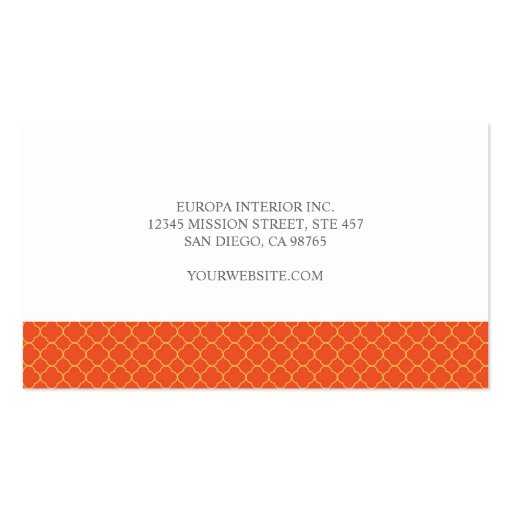 Quatrefoil orange yellow clover modern pattern business card template (back side)